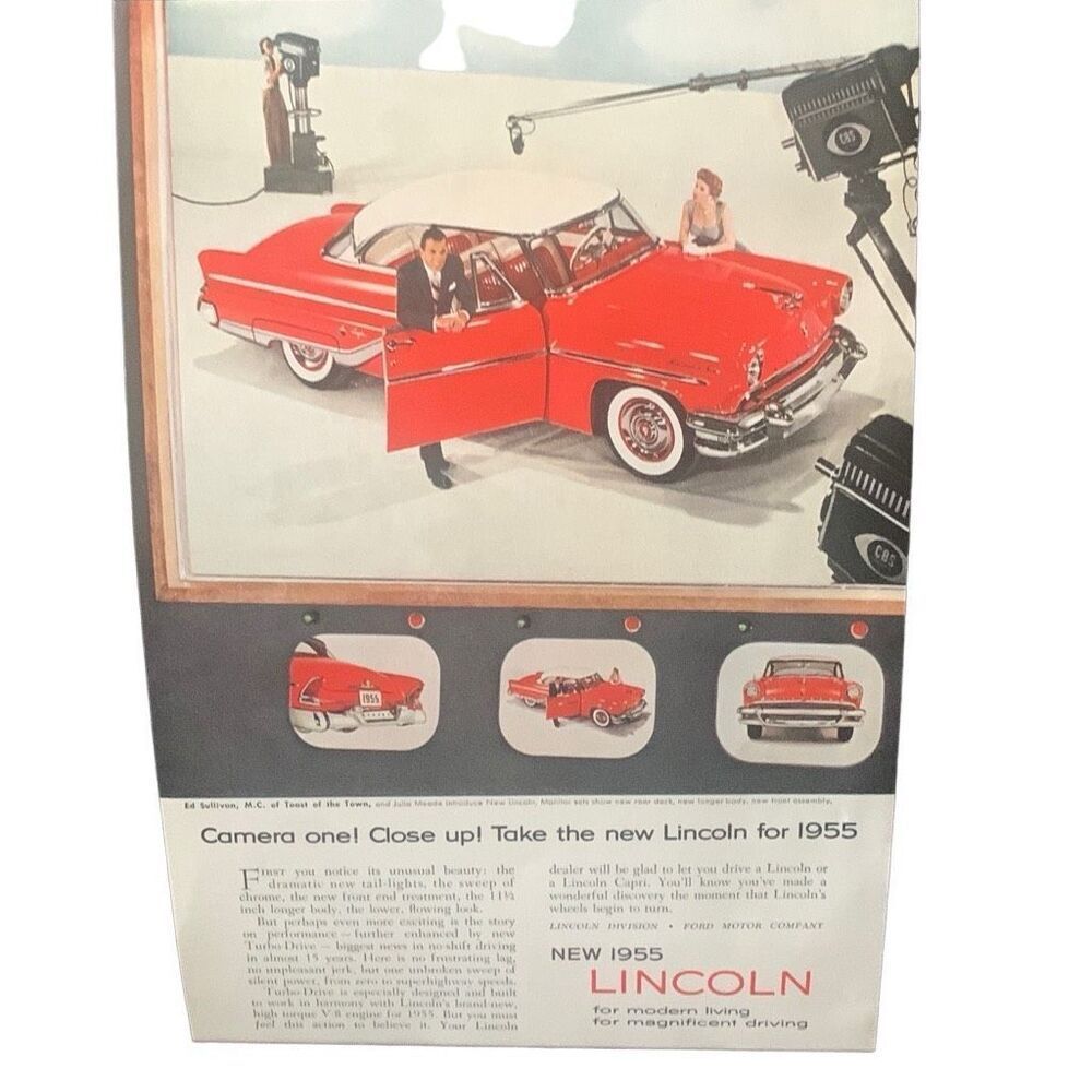 Vintage 1955 Lincoln Camera One Ed Sullivan Ad Advertisement